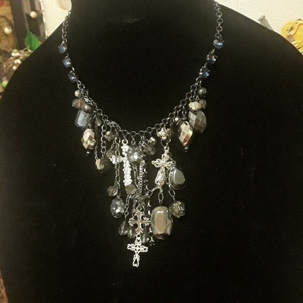 Candies multilayered cross and beaded necklace